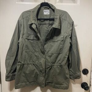 Old Navy Jacket Womens Large Green Snap Button Utility Military Outdoors Cotton